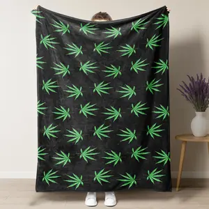 Green Leaf Bed Blanket 1pc Cute Flannel Blanket Soft Cozy Fluffy Throw Blankets Lightweight And Beautiful Home Decoration For Room Decoration Sofa, Travel Bed Blanket, Birthday Gifts For Women, Mothers Day Decor Gifts For Mom