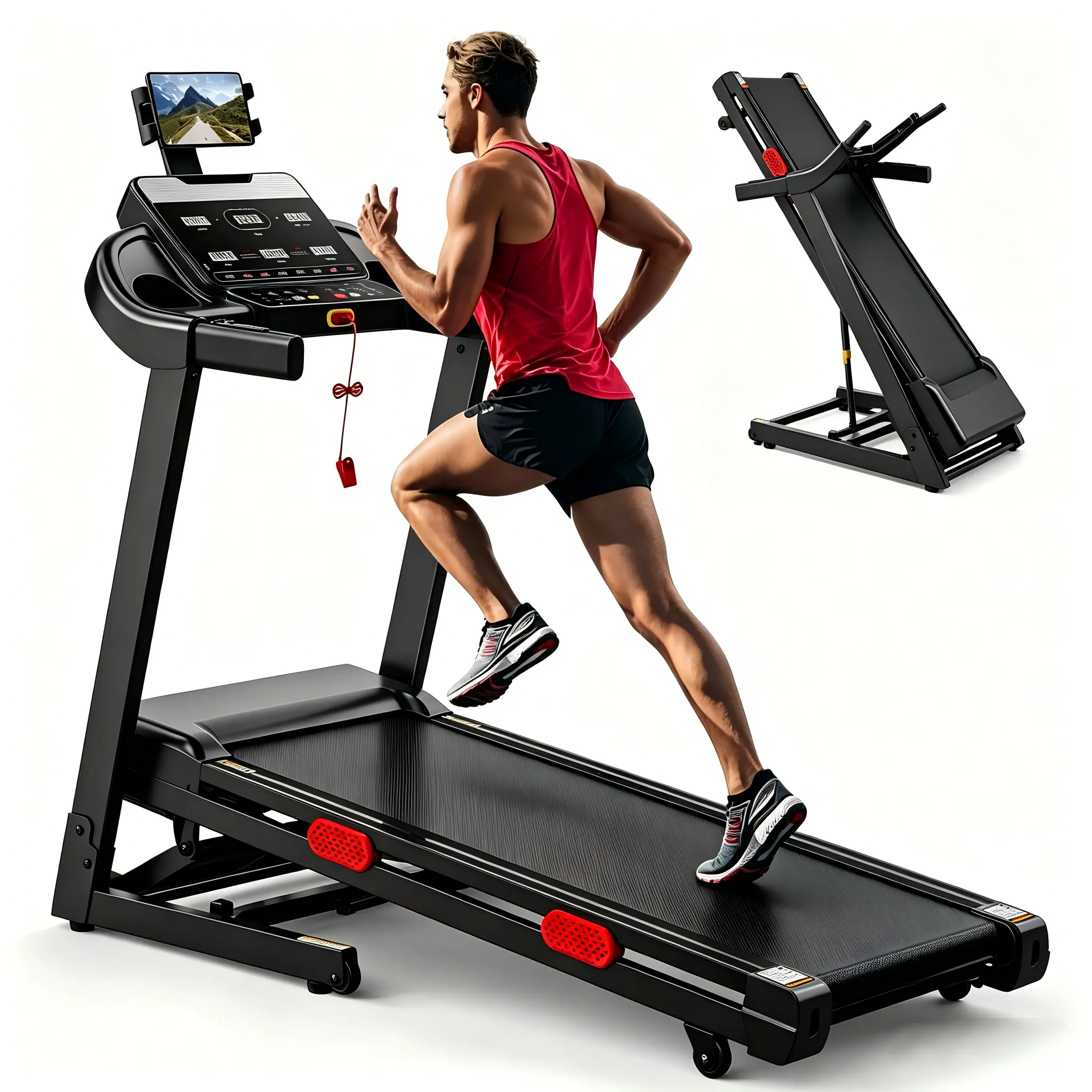 Foldable Incline Treadmill for Home, 15% Auto Incline, 4HP Quiet Motor, 9 MPH Running Machine with Bluetooth Speaker & LED Display