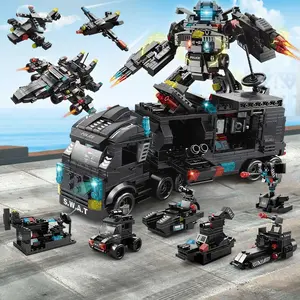 585PCS SWAT 8 IN 3 Police Station Truck Model Building Blocks City Machine Helicopter Car Figures Bricks Educational Toy For Children