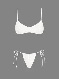 2026 new women’s bust-support tie mini bikini two-piece set—fashionable, sexy two-piece swimsuit with a low-rise tie and pendant; ideal for holiday casual beachwear and hot spring wear.