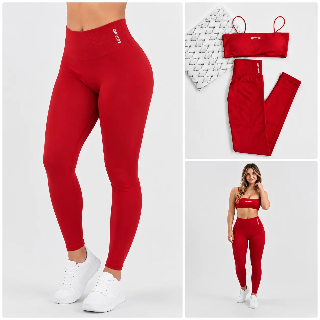 DFYNE Women Seamless 2-Piece Workout Set Strapless Bandeau Sports Bra and High Waist Booty Leggings