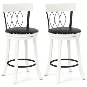 COSTWAY - Set of 2 Bar Stools Swivel Bar Chairs with Footrest Rubber Wood Frame and Tufted Rivets-26 inches