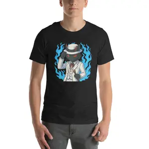 Anime Demon Slayer Cat T-Shirt – Black Cat in White Suit with Blue Flames, Demon Slayer Inspired Tee