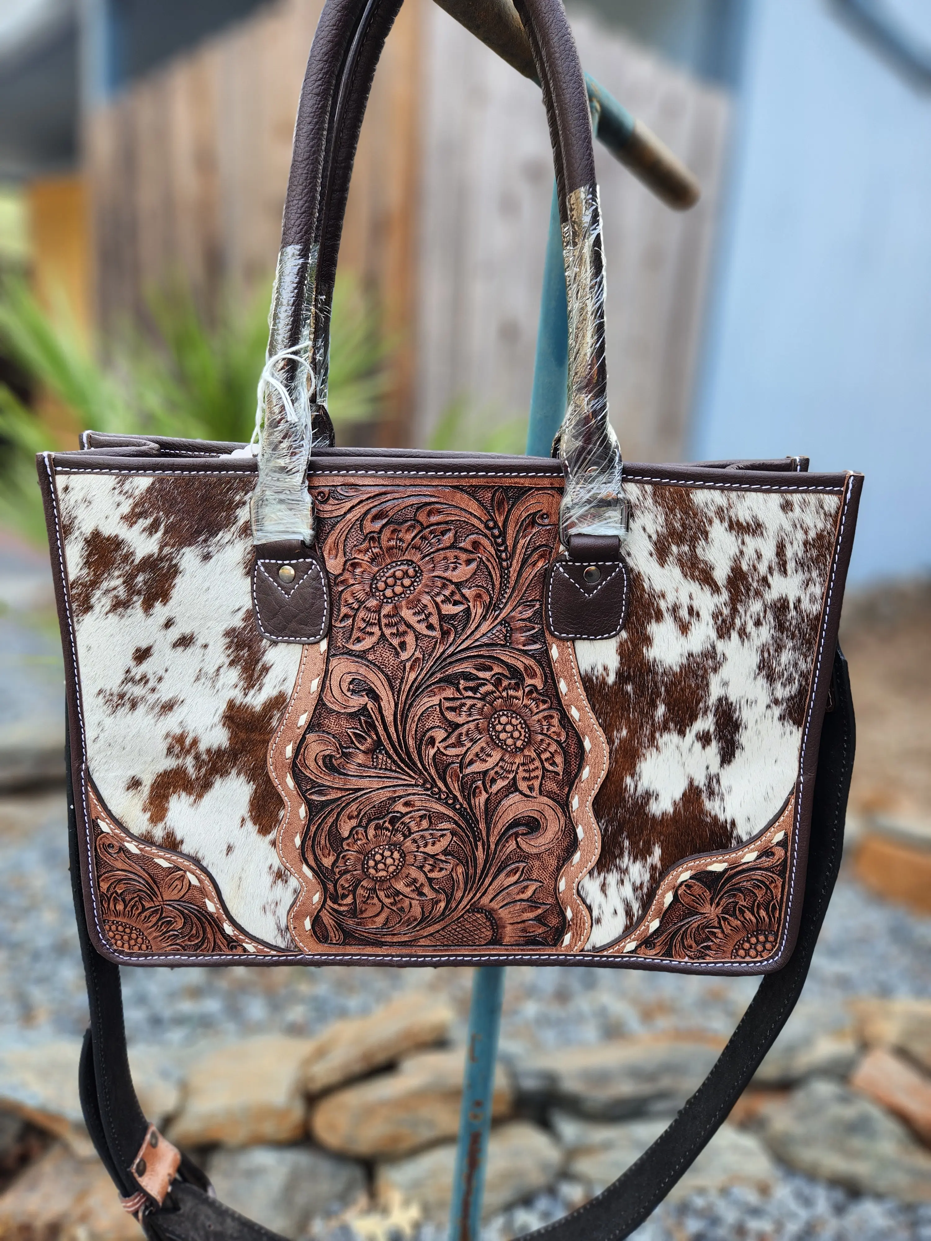 Merbaa Hand Crafted Cowhide Floral Bag – Western Leather Handbag