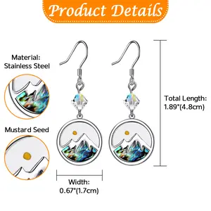 OIDEA Mustard Seed Mountain Dangle Earrings, Abalone Shell Stainless Steel Faith Jewelry for Women