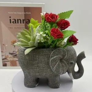 Charming Elephant Succulent Plant Pot, Resin Handmade Flower Pot, Textured Design, Lightweight Durable, Indoor Outdoor Decoration