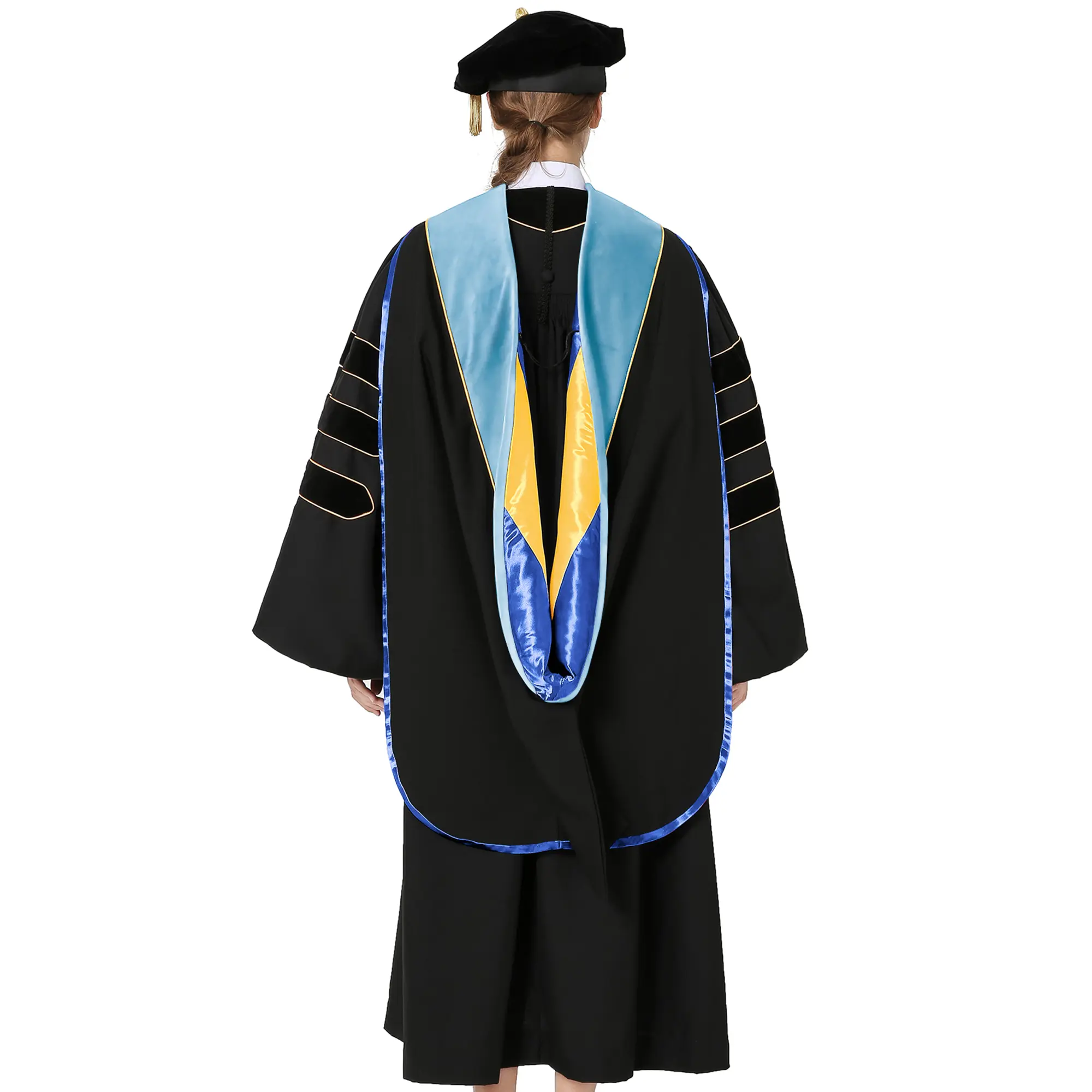 GraduationMall Deluxe Black Doctoral Graduation Hood, Satin Polyester Lining, Chevron Fabric, Customizable for Various College Colors, Ideal for Graduation Ceremony