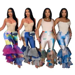 Tie-Dye Printed Flared Pants with Ruffled Hem for Women New Street Style Fashionable & Comfortable
