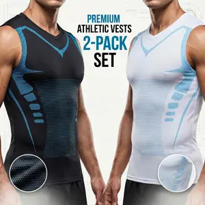 Men's Tank Top 2-Piece Set - Quick-Dry, Moisture-Wicking, Breathable Workout Tank - Ergonomic Shaping Base Layer - Core Support, Ideal for Gym and Weight Training outdoorfun Fitness Vest Shirt Sports Vest Set Compression Mesh Socks Athletic