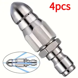 4PC High Pressure Sewer Jetting Nozzles, 5000 PSI Stainless Steel Drain Cleaner Heads with 6 Spray Patterns, Quick Connect Pressure Washer Nozzles for Clogged Pipes, Home & Commercial Use,Sewer Jet Nozzle,Drain Cleaner Head,High Pressure Jet Nozzle