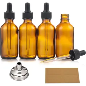 4 Pack, 2 oz Bottles with Dropper & 1 Funnel & 4 Labels - Essential Oils Bottles for , Personal Care & Beauty - 60ml Thick Dark  Glass Tincture Bottles, Refillable  Containers