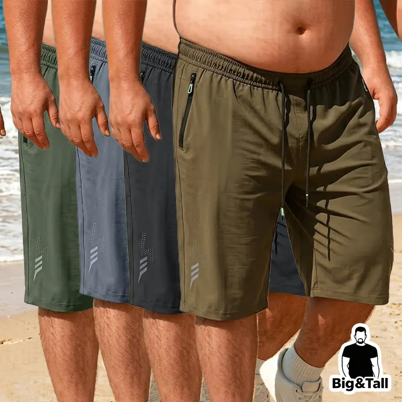 Pack of 4 men’s plus-size shorts, 3/4 length, slightly stretchy design, lightweight and breathable so sweat doesn’t feel stuffy, casual and versatile, quick-drying, suitable for everyday wear, streetwear, outdoor sports, etc.Fathersdaygift