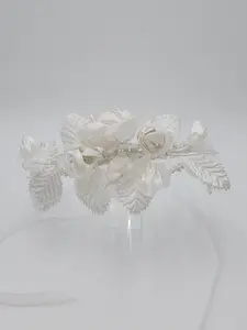 First Communion Satin Flower Pearl Crown Handmade Delicate Headband for Purity and Grace