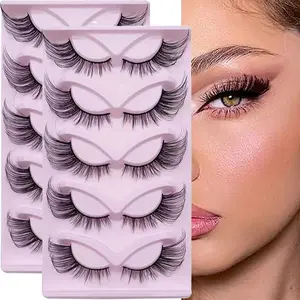10Pairs/2Pack Cat Eye Fox Eye False Eyelashes 24mm Wispy Faux Mink Fluffy Lash Extensions Reusable For All Occasions