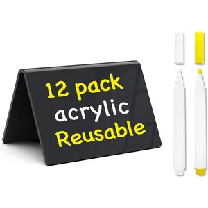 Mini Chalkboard Signs for , 12 count 4"x3" Small  Labels for Party Buffet, Glossy Black Table Place Cards for Wedding, Elegant Event Decorations, w/ 2 Wet Erase Markers