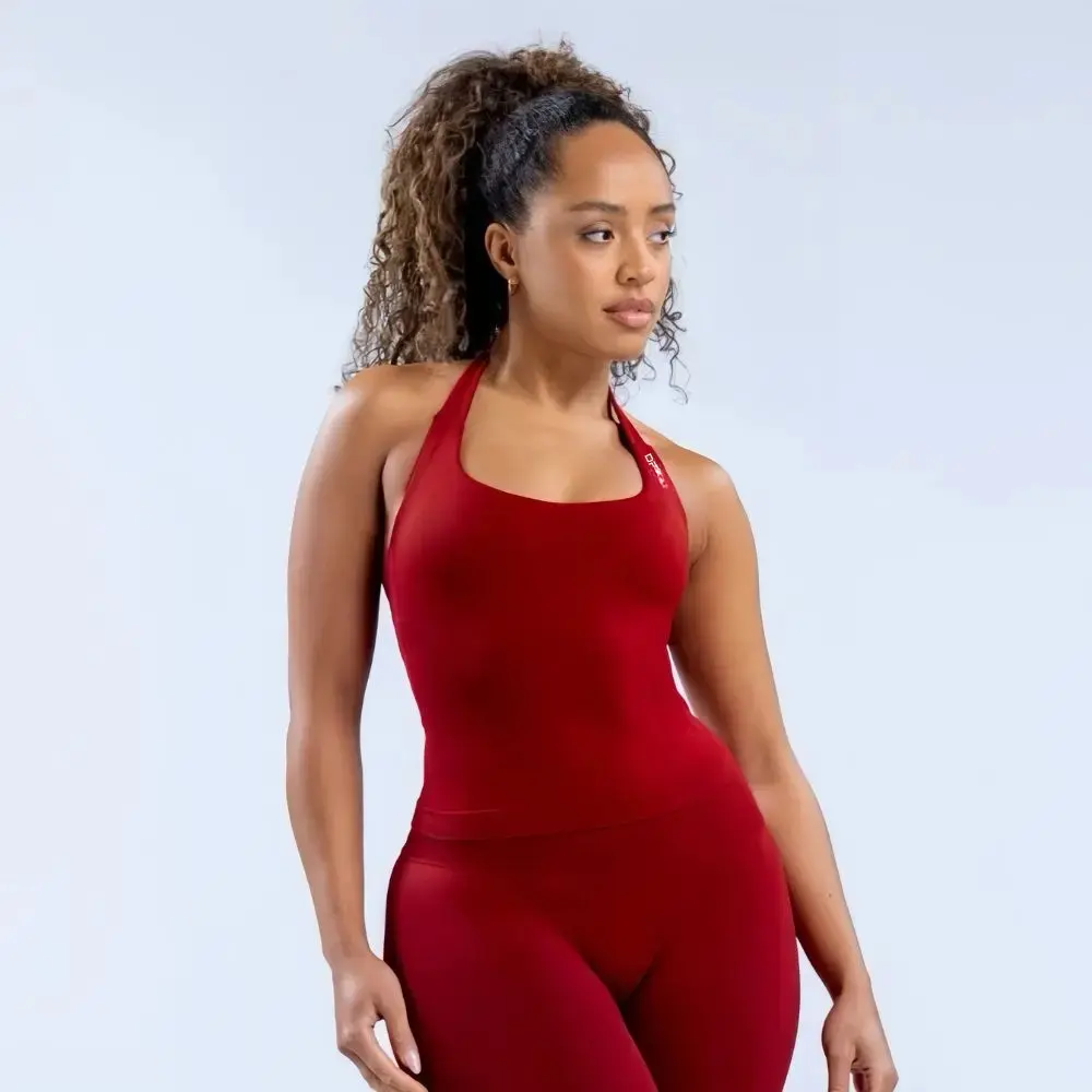 Impact Halter Top - Supportive Gym Bra with Built-in Removable Pads Longline Design High Stretch Fabric Firm Fit for Yoga & Workout Athletic Fitted