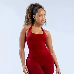 Impact Halter Top - Supportive Gym Bra with Built-in Removable Pads Longline Design High Stretch Fabric Firm Fit for Yoga & Workout Athletic Fitted