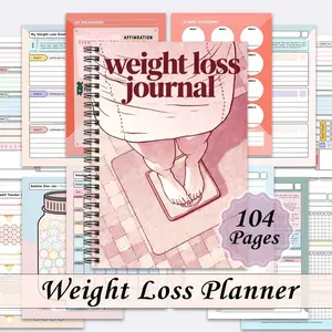 1 A slim spiral notebook designed for a healthy diary, weight management and weight loss tracker, featuring body measurements and weight progress tracking.