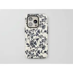 French Toile De Jouy Phone Case, Black and Beige Floral Premium Film 2 in 1 Phone Case - Durable, Shock Absorbing and Stylish Protection - Compatible with iPhone 16, 15, 14, 13, 12, 11, Plus, Pro, Pro Max, Perfect birthday gift for friends.