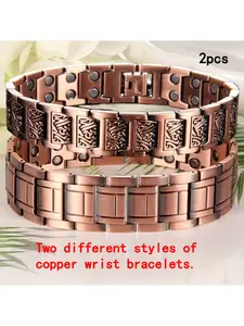 Men's Magnetic Bracelet - 3500 Gauss 3X Magnet, Adjustable Copper Belt Size Tool, 2 Styles (Interlocking/Smooth), Strong Magnetic Field Joint Protection, Ideal Father's Day Gift