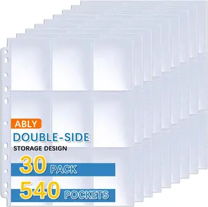 ABLY 540 Pockets Double-Sided Trading Card Pages Sleeves 9-Pocket Clear Plastic Game Card Protectors for Skylanders, Pokemon, Baseball Cards and More, Fit 3 Ring Binder (30 Pages)