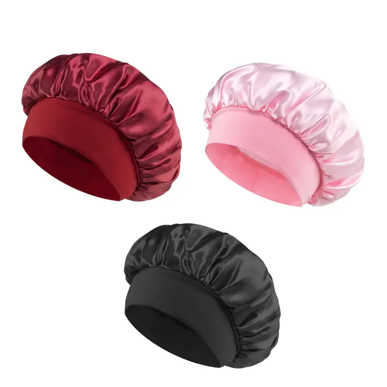 3 Pieces Women's Elegant Plain Color Elastic Satin Silky Hair Bonnets Hair Care Cap Hair Wrap Cap for Preserving Hairstyle, Satin Silk Bonnet for Sleeping, Double Layer Silk Sleep Cap for Men & Women
