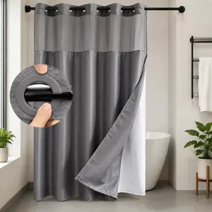 Yrztrk Modern Hookless Waffle Shower Curtain Set, 256GMS Colorful Star Design, Waterproof Fabric with Snap-in Mesh Top Window, Hotel Luxury Heavy Duty, 72x75 Inches
