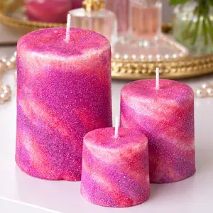 Custom Glitter Pillar Candles |  Set | Choose Colors & Scent