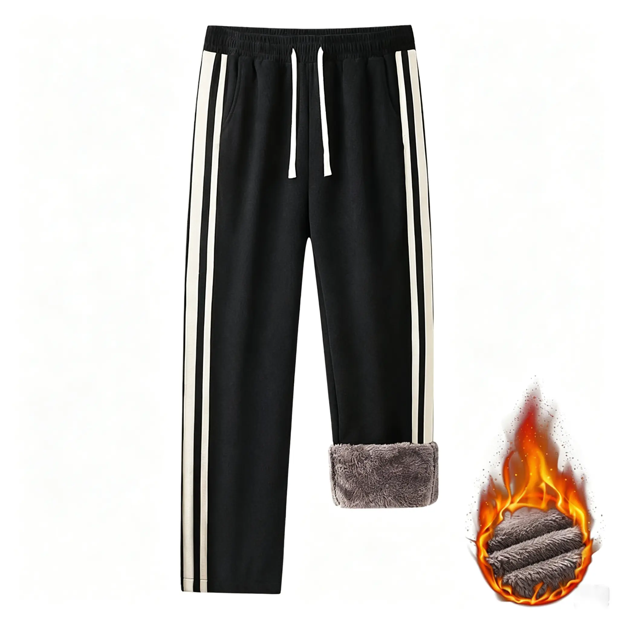 Men's winter corduroy fleece-lined warm striped outdoor casual sports long pants