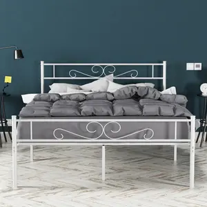 VECELO Metal Platform Bed Frame with Headboard & Footboard – Steel Slats Mattress Foundation, No Box Spring Needed, Sturdy Twin/Full/Queen Bed in White, Easy Assembly