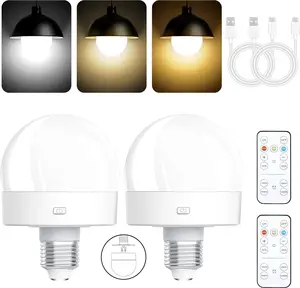 Rechargeable Battery Operated Light Bulbs, 300LM E26 Socket (Magnetic Detachable) Light Bulb for Lamps with Remote Control Dimmable＆Timer, Puck Emergency Lamp for Non-Hardwired Wall Sconce (Pack of 2) smart bulb