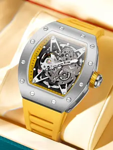 Men's 44mm Analog Sporty Style Mechanical Watch, Mineral Glass & Alloy Case, 30m Water Resistant Design, Ideal Gift Choice, Skeleton Watches