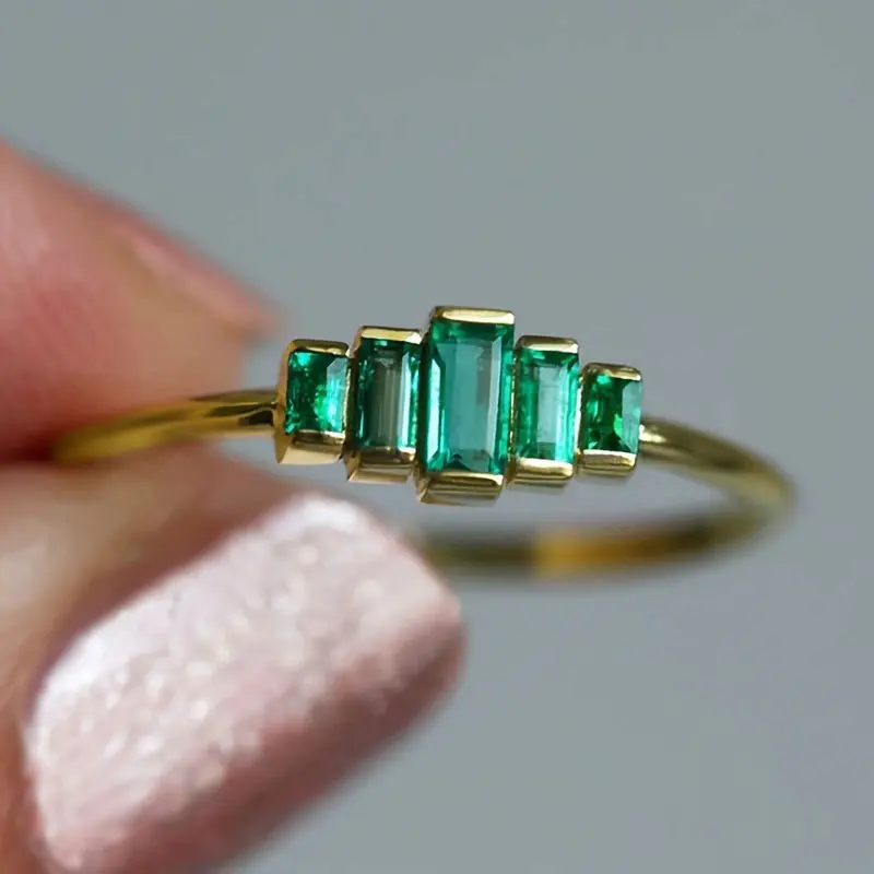 Colorful Zircon Ring with High-Quality Green Gemstone Micro Inlaid Square Diamond Irregular Jewelry Metal Coating for Versatile Wear Zirconia