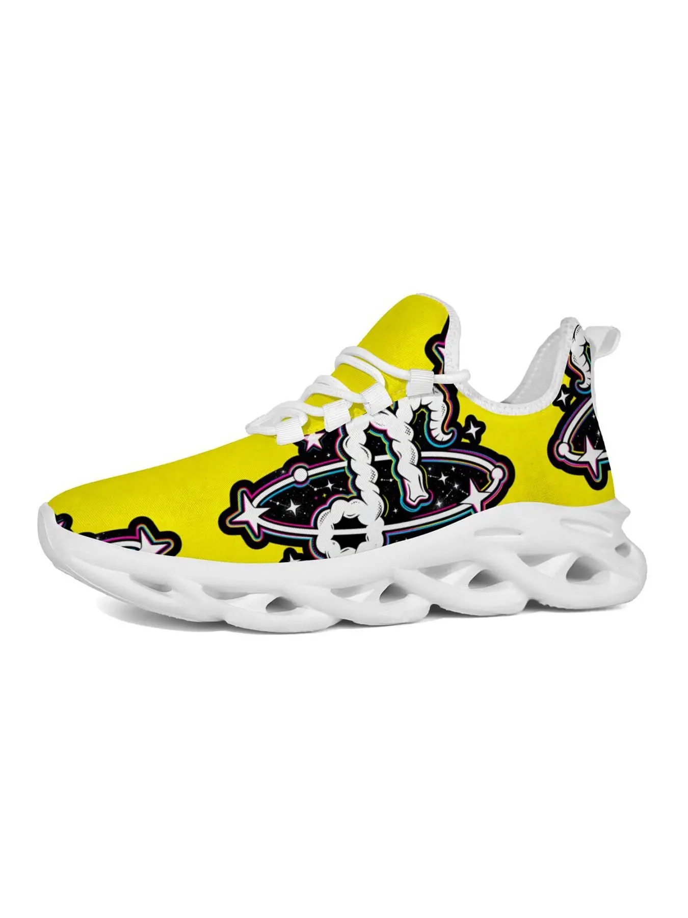 Cyberpunk Saturn Thick Sole Sneakers, Millennial Fashion, Vibrant Saturn Orbit Print, Shock Absorbing Midsole, Neon Aesthetic Design, Streetwear Essential