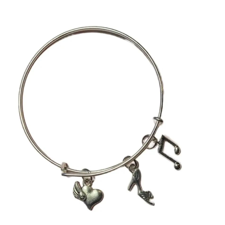 Expandable Bangle Bracelet with Hanging Charms - Fashion Accessory