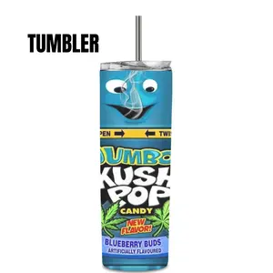Kush Pop 20oz Skinny--=%2=- Tumbler=%2=-- Blueberry Buds Candy Flavor with Fun Character Design tumbler