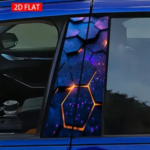 2 Sets Hexagonal Glow Style Car B Pillar Stickers, Easy Peel Off, Sunscreen Waterproof Scratch-Resistant, Suitable for All Models, Car Exterior Decorative Stickers, Vehicle Decoration, Automobile Decals