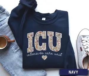 ICU Nurse Sweatshirt / Short Sleeve T-SHIRT , Floral ICU Crewneck, Intensive Care Unit Nurse Appreciation Gift, RN Sweater, icu Nurse Shirt, Nursing Week Gift