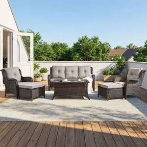 【4 Packages Shipping】6 Piece Wicker Patio Chairs Set with 3-Seater Sofa & Ottoman, NTC Series