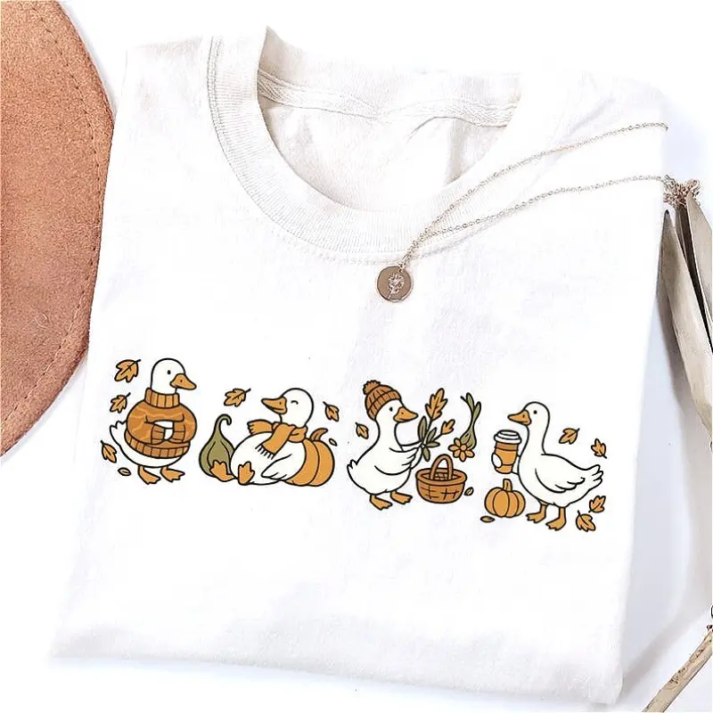Fall Goose Shirt Autumn Cozy Tshirt Fall Vibes Autumn Thanksgiving Tee Coffee Pumpkin Gourd Tee for Halloween