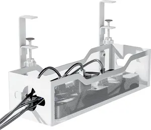 Cable Management Under Desk 13.38"- No Damage to Desk, Standing Desk Cable Organizer, Under Desk Cord Organizer, Under Desk Wire Management Tray White