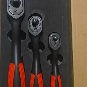 3-Piece 72-Tooth Composite Ratchet Set, 1/4", 1/2", 3/8" Drive Ratchet Handle - Chrome Vanadium Steel Construction & Full Composite Shell - Offset Handle - 72-Tooth Quick Release Reversible Heads