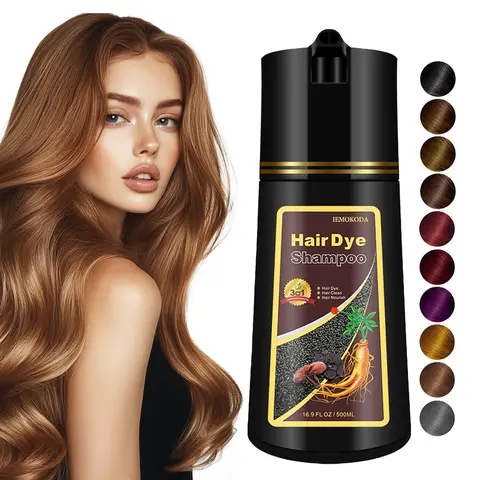 IEMOKODA Hair Dye Shampoo - 3-in-1 Hairdye with Plant Extracts, Quick Color, Hair Care, Long-Lasting Black & Brown, 500ml Haircare Oil, Brown Hair Dye