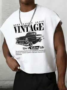 Men's Keep Classic Alive Vintage Car Graphic Sleeveless Tee, Casual Muscle Tank for Street Style & Summer Outings