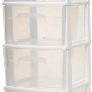 Plastic 5 Clear Drawer Medium Home Organization Storage Container Tower with 3 Large Drawers and 2 Small Drawers, Black Frame