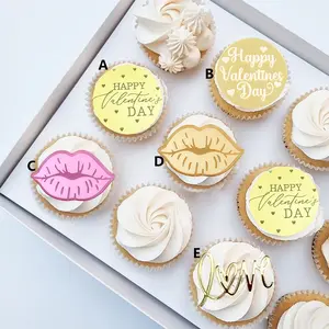 10pcs/20pcs Golden Acrylic Happy Valentine's Day Love Cupcake Toppers，for Valentine's Day Wedding Party DIY Cake Dessert Decoration Supplies