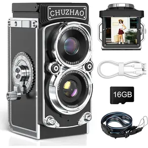 CHUZHAO Digital Camera Retro Portable Mini  Camera Digital TLR  Old Style Camera with 12MP Photos 1080P FHD Video Auto Focus - Black