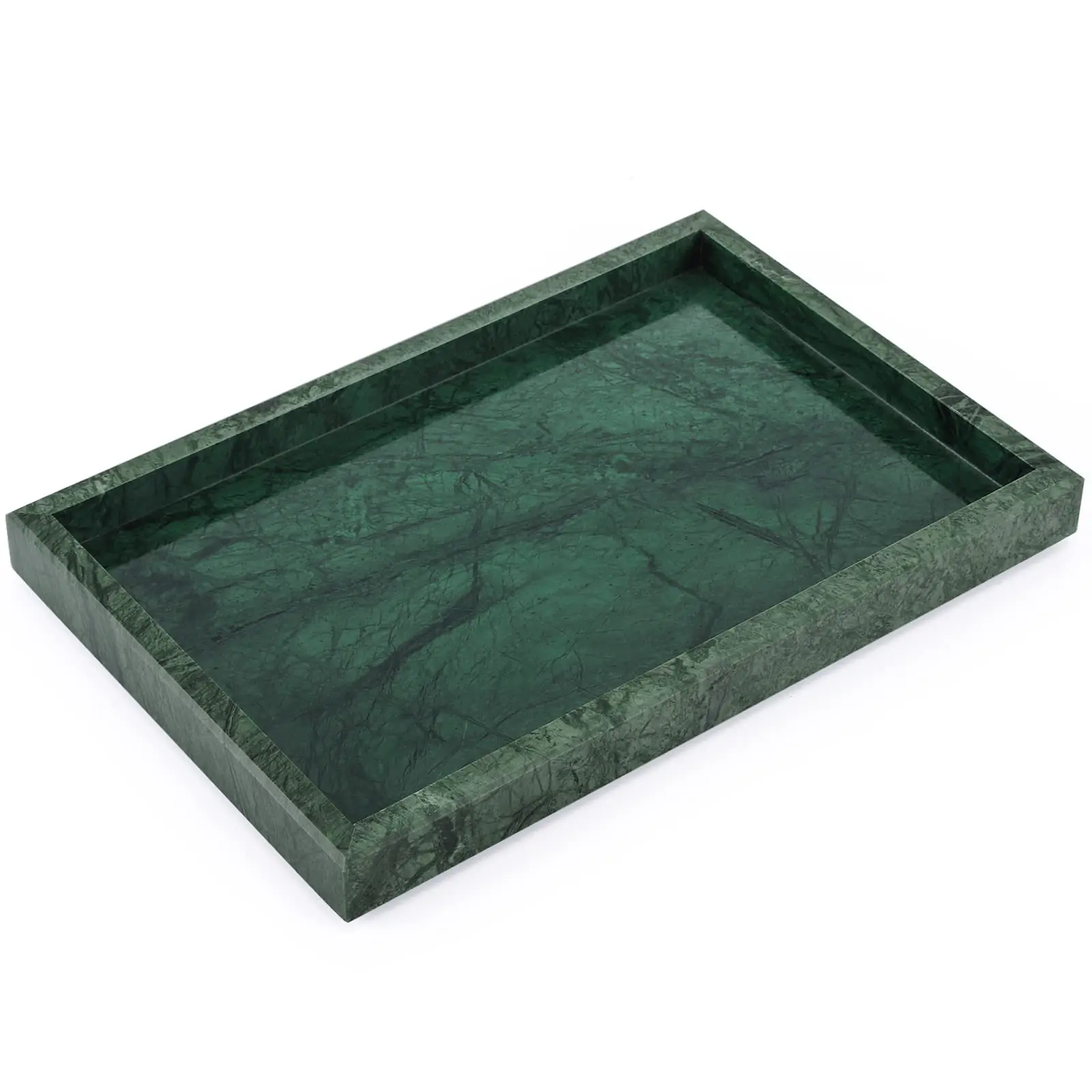 Marble Tray for Bathroom,100% Natural Marble Stone Vanity Tray for Kitchen,Home Deco,Vanity. Blackish Green 12"x 8" x1.2"