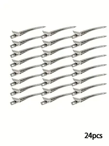24-Pack Duckbill Clips, Bantoye 3.5-Inch Anti-Rust Metal Crocodile Hair Clips, Perfect Dyeing Tool with Holes, Durable Silver Color, Spring Clip
