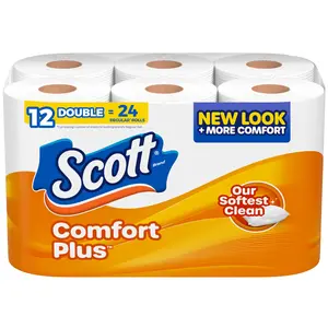 Scott ComfortPlus Toilet Paper, 12 Double Rolls, 231 Sheets per Roll, Septic-Safe, 1-Ply Toilet Tissue 1-ply toilet tissue wipe 1-ply toilet